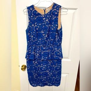 Blue lace peplum cocktail dress